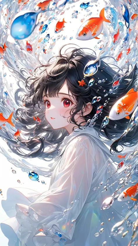 (double exposure:1.2 white-silhouette:1.4) (solo curly:1.3 black hair long hair cute girl, closed soft red eyes with tears), (crying face), (open arms), (in a long exposure:1.4 light:1.4 body), BREAK, (float in the white), (master piece, best quality, 16k)...