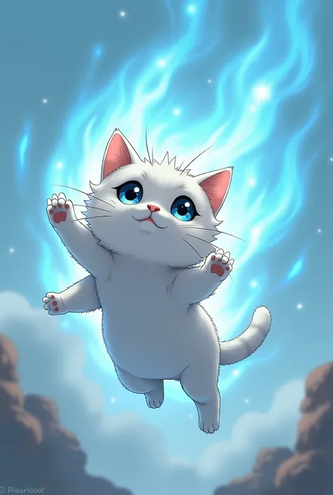 I created an illustration of an NPC for D & d anime style of a flying cat with a blue aura short haired American cat  