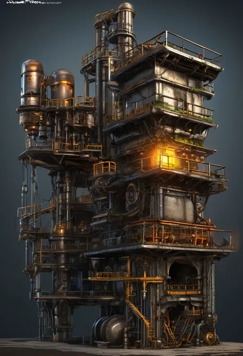 A highly detailed game art strictly in factorio style, an underground elevator , single building set against a transparent background, free from any distracting elements, showcasing the intricate machinery and pipes of the drill in a fascinating interplay ...