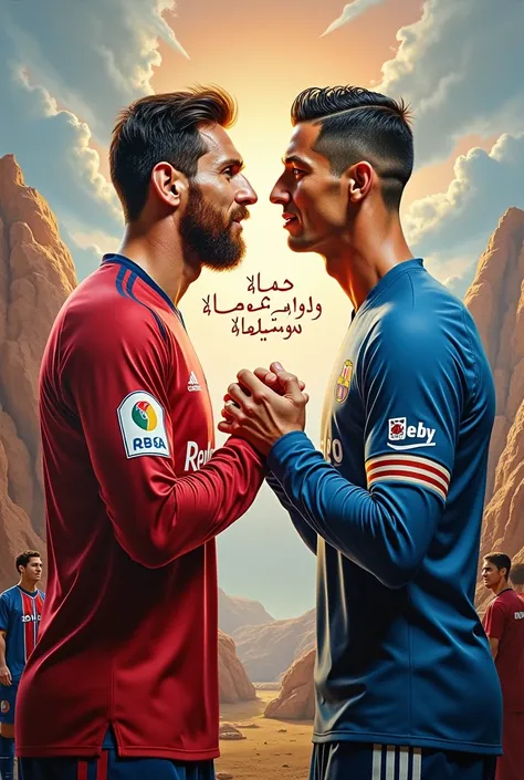 Messi and Cristiano Maskin have a large painting with their hands saying I love you Hashem written in Arabic at Mount Elephant in Alula