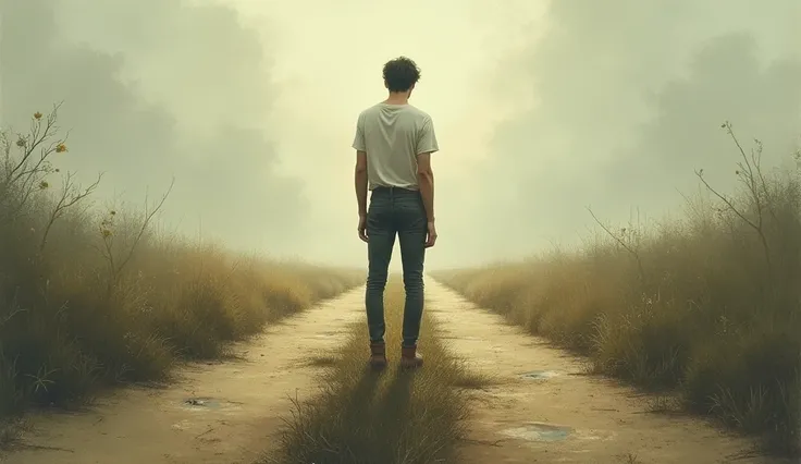 A person with a divided heart, looking torn between two paths.