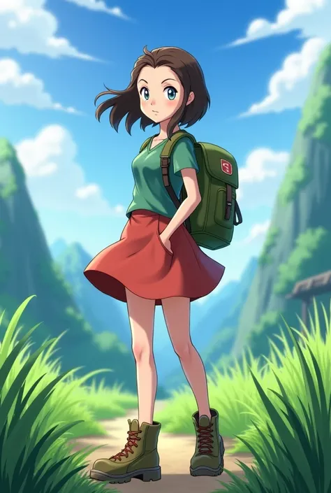 Pokemon trainer brunette with a skirt