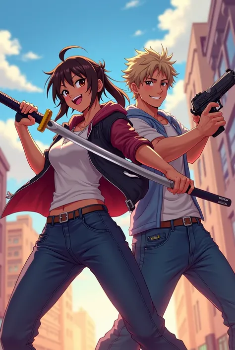 Anime happy couples with weapons 