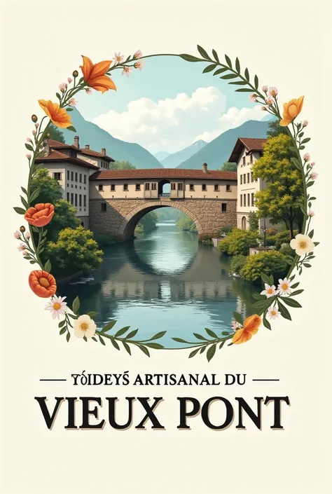 On a une association qui sappelle marché artisanal du vieux pont. Cest dans le village de Travers en Suisse. Il y a un vieux pont de 800 ans. Fait un logo pour notre association avec limage du pont 
