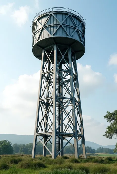 A water reservoir tower , with metal structure
With a height of 6 meters on a farm,  in the style of Santiago Calatrava , Create another drawing option
