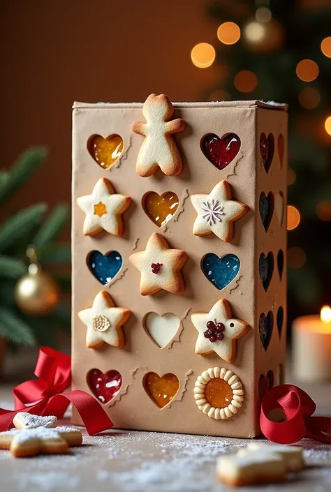 Calendrier de l’avant avec le theme suivant:
calendrier de l’avent de biscuit naturel et confiture de couleur bleu nuit et doré avec quelques touche de rouge visant les enfants 