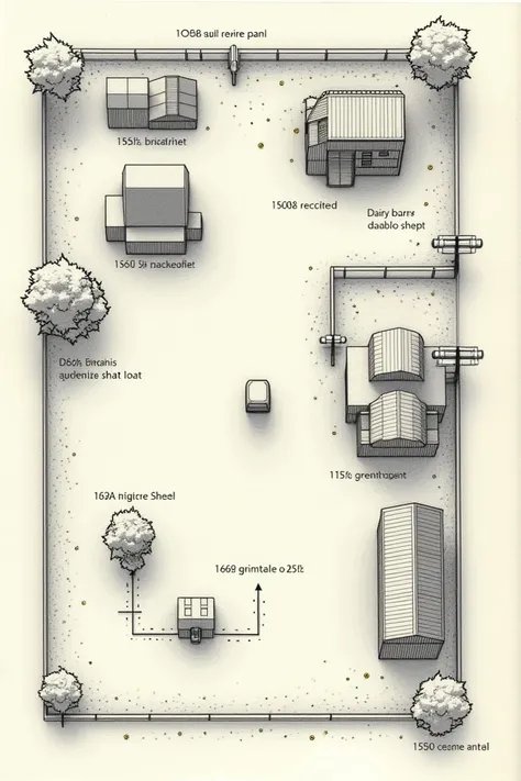Farmstead component description 

Main Service Panel
Located near the entrance to the farmstead for easy access to the utility pole or transformer.
Includes the main circuit breaker, central meter, and connections to subpanels

Farmhouse
Located 70 m south...
