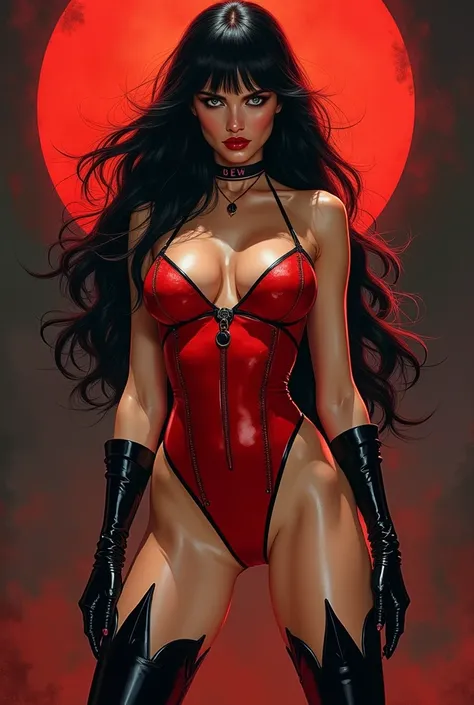 Vampirella, full body ,  professional illustration ,  strong and striking colors poster style, inspired by j.c leyendecker