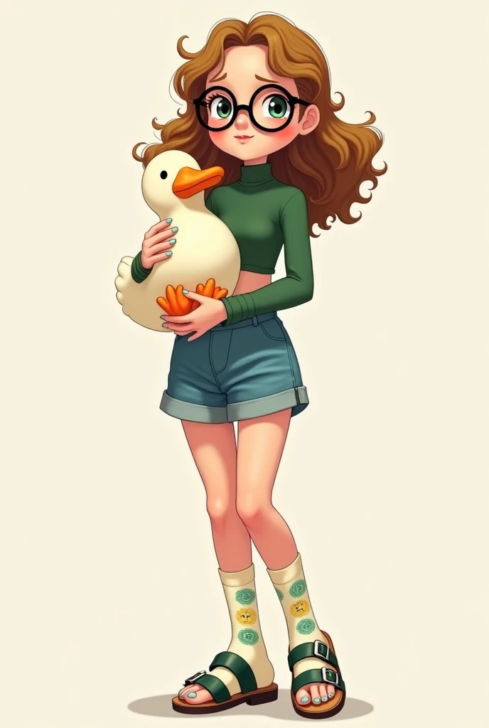  Create a realistic petite teenager , cute and white .  She is around 1 ,50 and 48kg . 
 Her face has sweet features ,  her nose is pricked .  She wears round black glasses .
 Her hair is dark blonde and very curly, shoulder height.  The ends are slightly ...