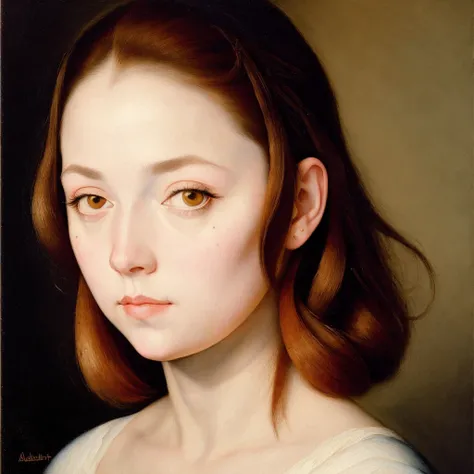 [front shoulder portrait] [bipolar colorful deeptich, nature] 1teen dreamy girl with big eyes and short red hair ((Albrecht_Durer style)), (( oil painting )), A very colorful  ,  highest detail, ((masterpiece)),
 ((Single shot)), impression, perspective, 8...