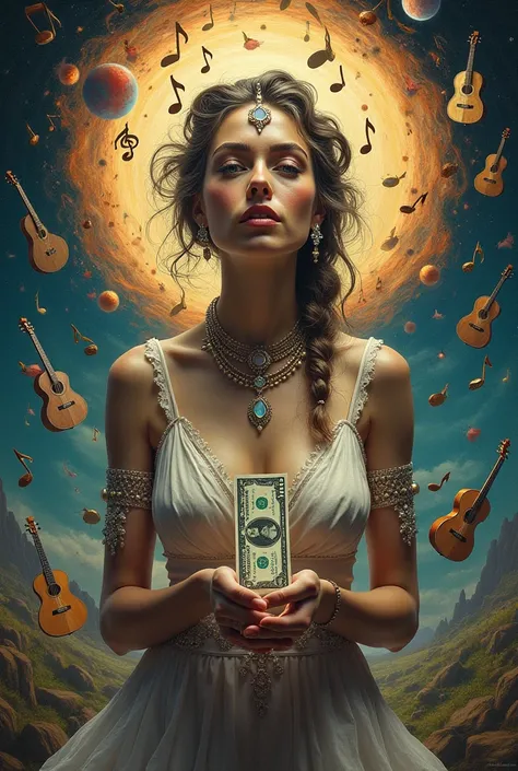 Musical artwork showing lady with dollar