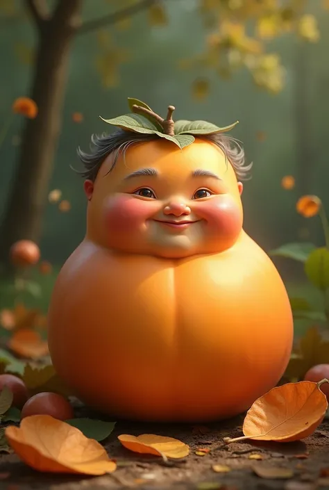 A persimmon with the aspect of a middle aged fat woman