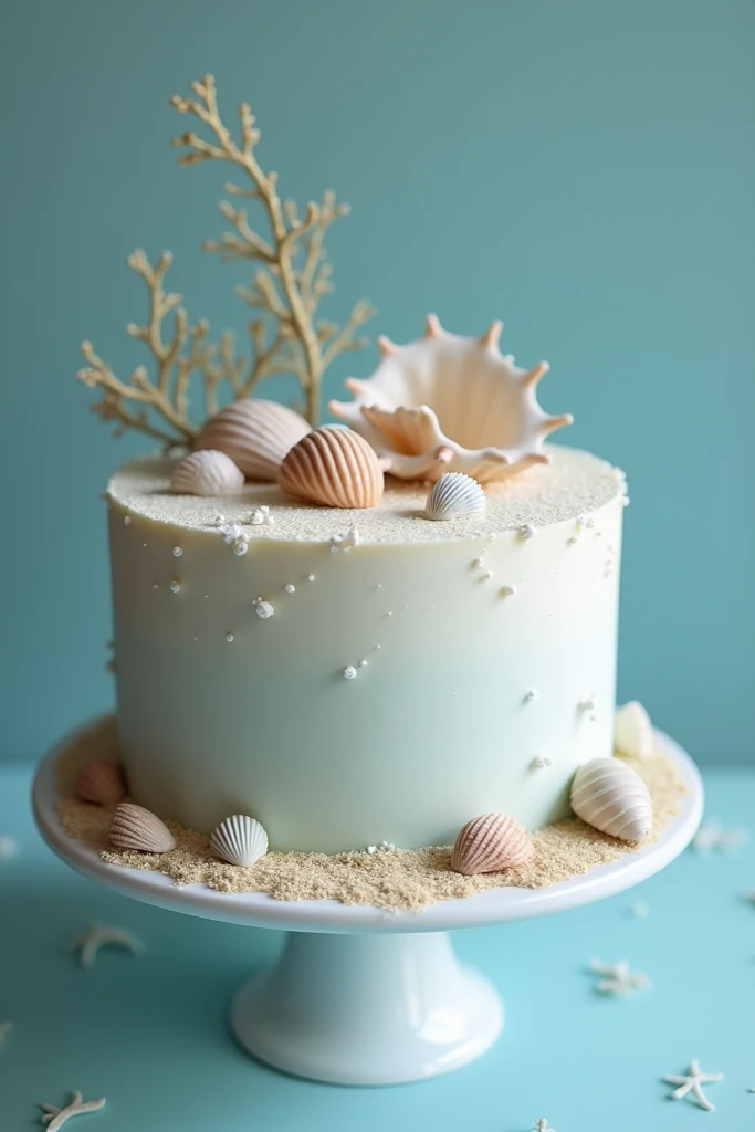 15-year-old cake with minimalist seabed and seashells theme 