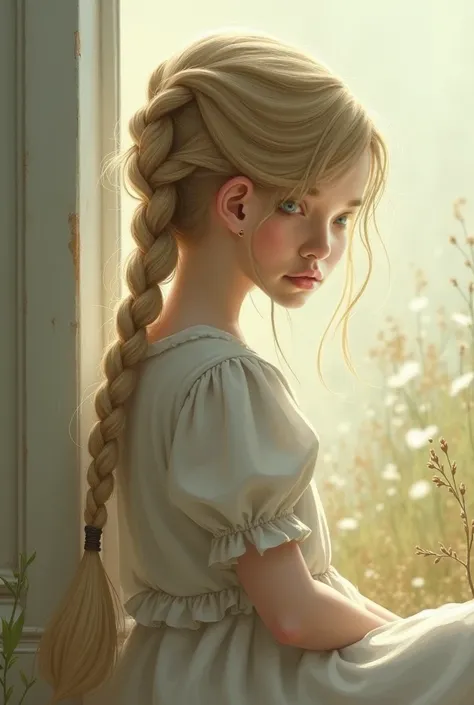 Alone, girl, blond hair, Braid with pony, 