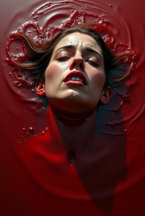 Face of a woman sinking in a great river of blood