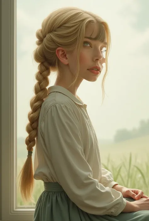 Alone, girl, blond hair, Braid with pony,