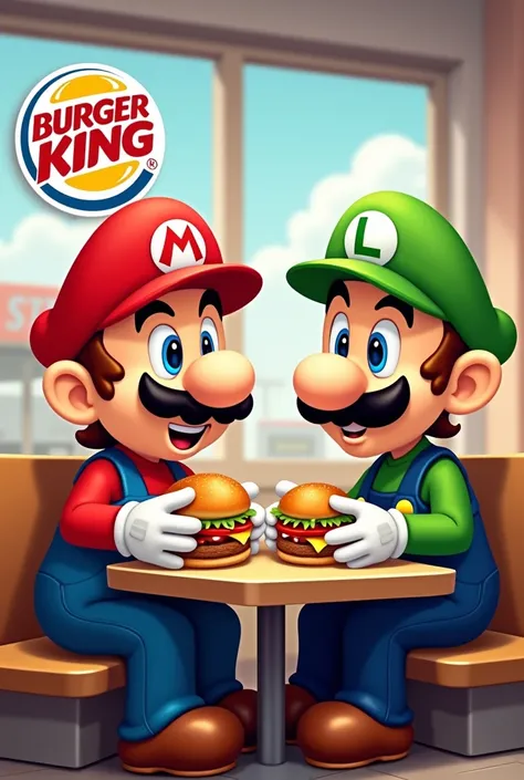 Mario and Luigi eating Burger King hamburgers