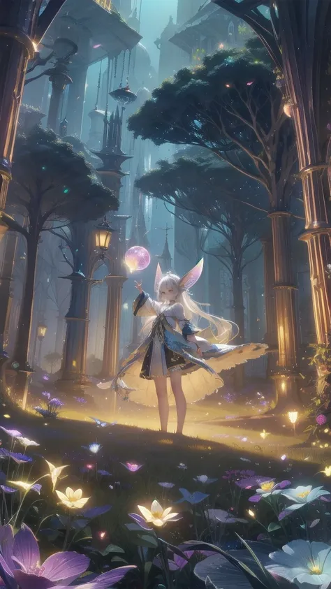  fairy in armor ,Fly through the enchanted forest, shining fairy dust , floating petals, majestic and sunny , beautifully textured leaves , magical glowing mushroom , twinkling stars,   Fantastic Atmosphere   ,  Stunning Scenery  ,  fantastic details  , sh...