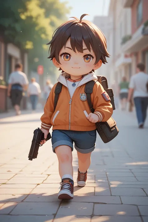 Chibi walking with a gun