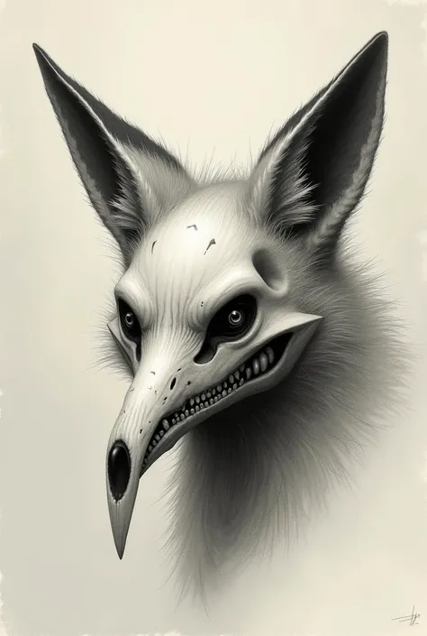 Realistic drawing skull fox face open 