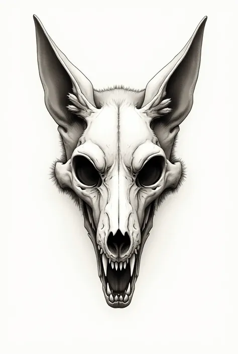 Draw me the skeleton of a fox skull with open jaws that looks at me so that I can tattoo it for myself.