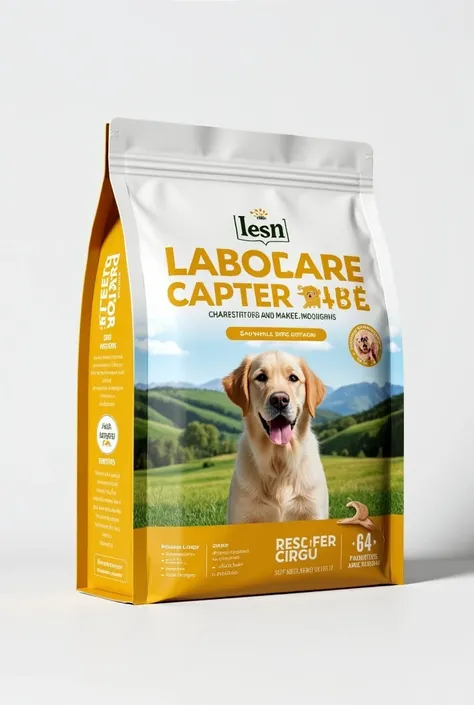 create a packaging box & pouch for dog food with two color combination yellow and  white