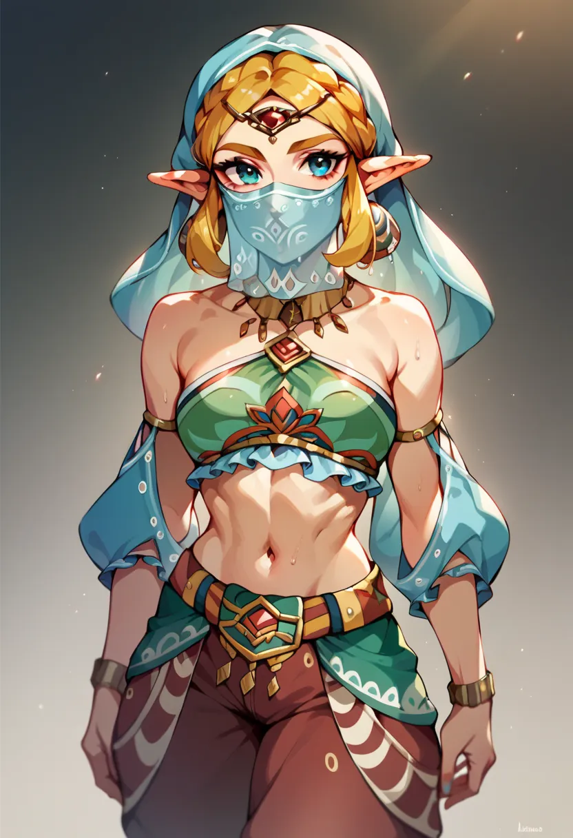 zelda in gerudo harem pants, face veil