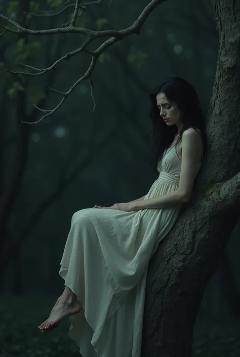 On a lower branch of the tree on a dark night is a delicate, sleeping maiden of 
Elvish appearance and black hair.  She wears a light dress , What barely covers the curves
of your body .  Your skin appears to be dry and gray ,  with wrinkles of 
sadness en...