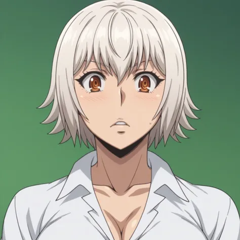 uzaki hitomi,short hair cut,white hair,white skin,brown eyes　Big Breasts