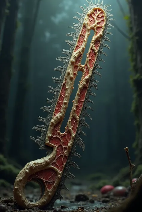 Maguca chainsaw blade made of muscle fibers and bone