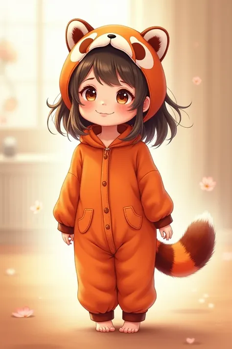 Girl in red panda pajamas