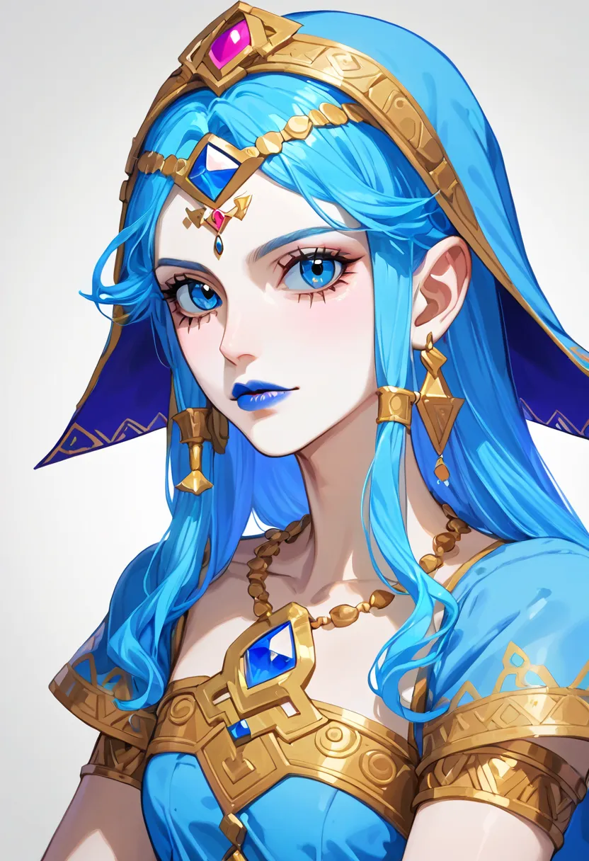 gerudo zelda, blue lips, baid