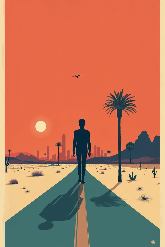 Create a very minimalist poster with plain colors about the movie Mido and it is with Las Vegas with characteristic elements of the film