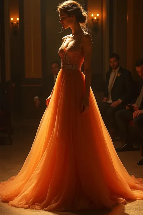 An orange and beige evening dress 