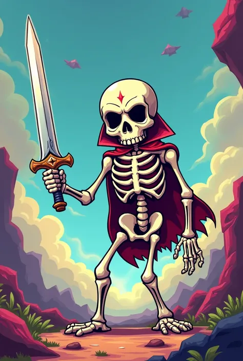 A Skull Man, swordsman,   cartoon.

