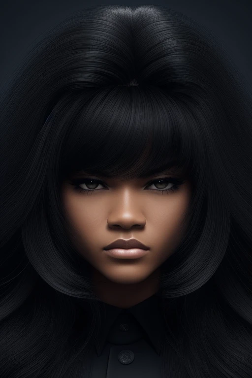 jet black hair,most very long hair,most very lion hair,most very wolf hair,most very frizzy hair,coarse hair,most very spread hairstyle,thick hair,fluffy hair,most very heavy weight hair,most very voluminous hair,shiny jet black hair,female jail officer,bl...