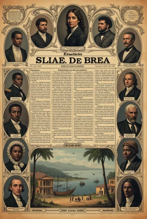 A newspaper cover talking about the beginning of slavery in Brazil makes it look old and in Brazilian Portuguese 