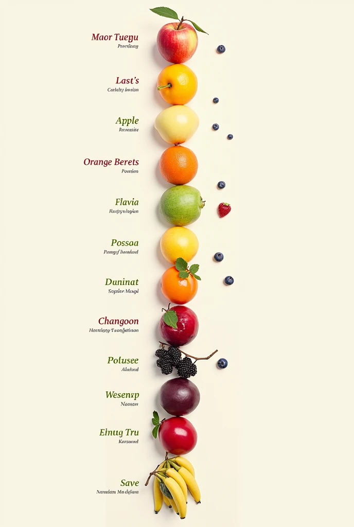 No .  Draw fruits in a column  . Each fruit separately  .  Next to the fruit, information about them 