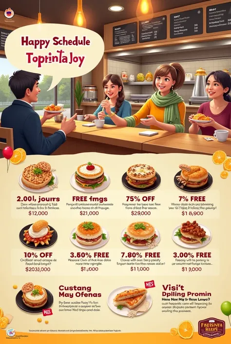  advertising of  "Happy schedule " ( for example , 3-5 p .m.),  where there are special discounts or free toppings to encourage visits to Fresinika during off-peak hours. 
