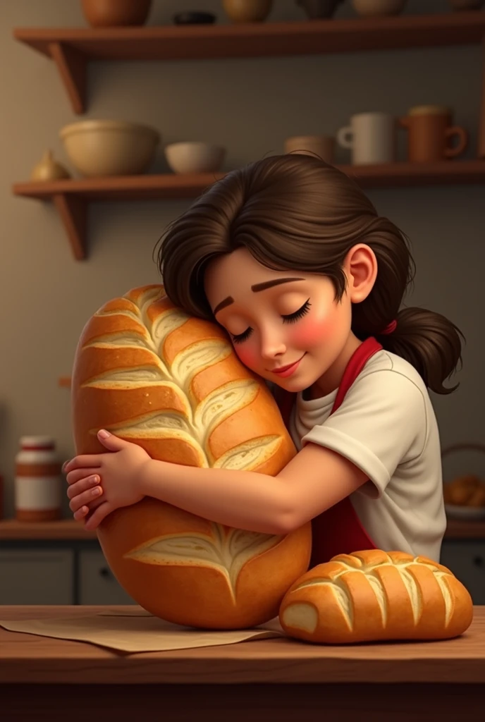 PERSON HUGGING A BREAD MARRAQUETA