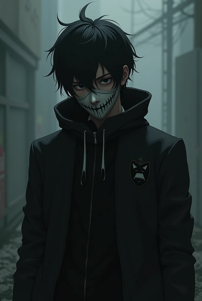 A solitary emo character Astechti black movie black eyes with masks in male anime 