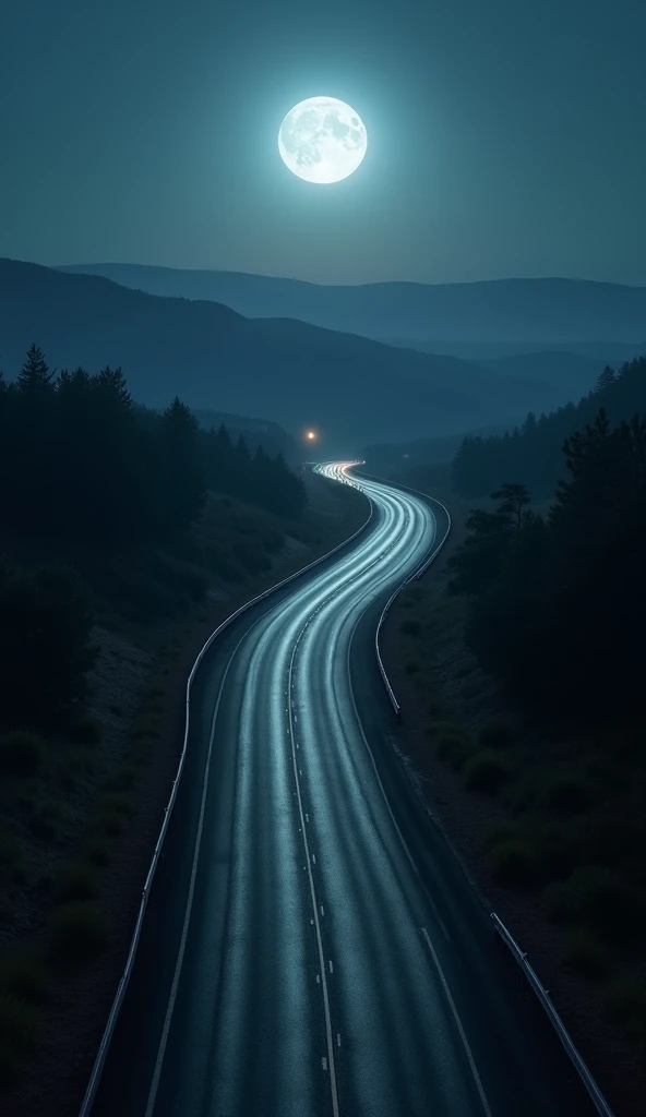 A usa highway  at night and moon top view 