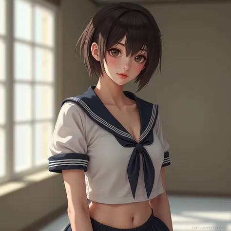 solo, chest,  blush,  shortcuts,  sailor suit, sexy,woman, Japanese,beautiful,Morodashi