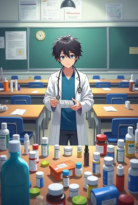 Classroom with ren and medicines
