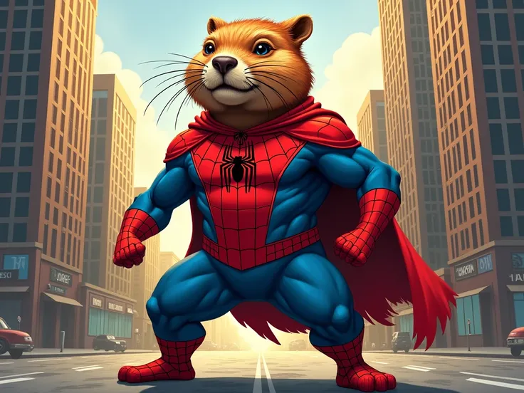 capybara as peter parker comic style