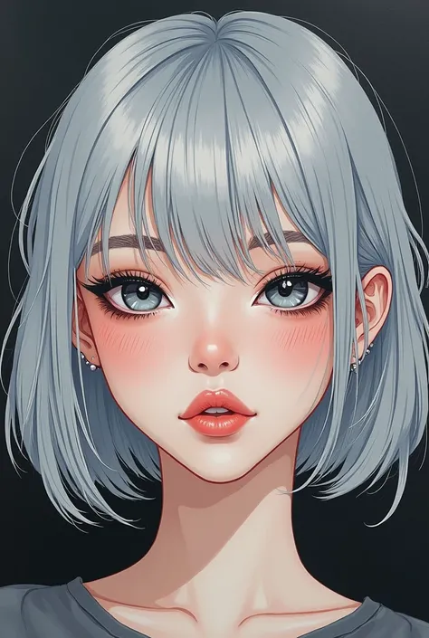  beautiful in the 2020s drawn by hand 、
2D illustration、
front、
 macro shot of eyes 、
Beautiful woman in her 20s with silver hair 、 with medium bob hair and movement 、 small face and fair skin 、 detailed depiction of eyes in blue gray 、 eyes are large and ...