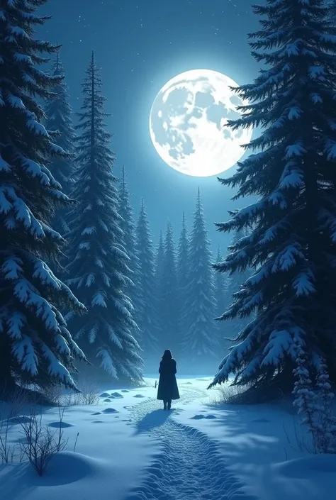 A forest in winter a moonlit night