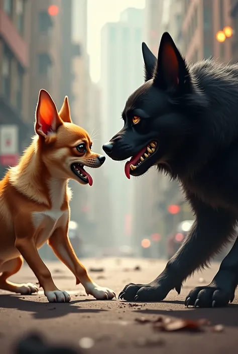 Chihuahua agressif sur un chien noir marvel qui s appelle vani