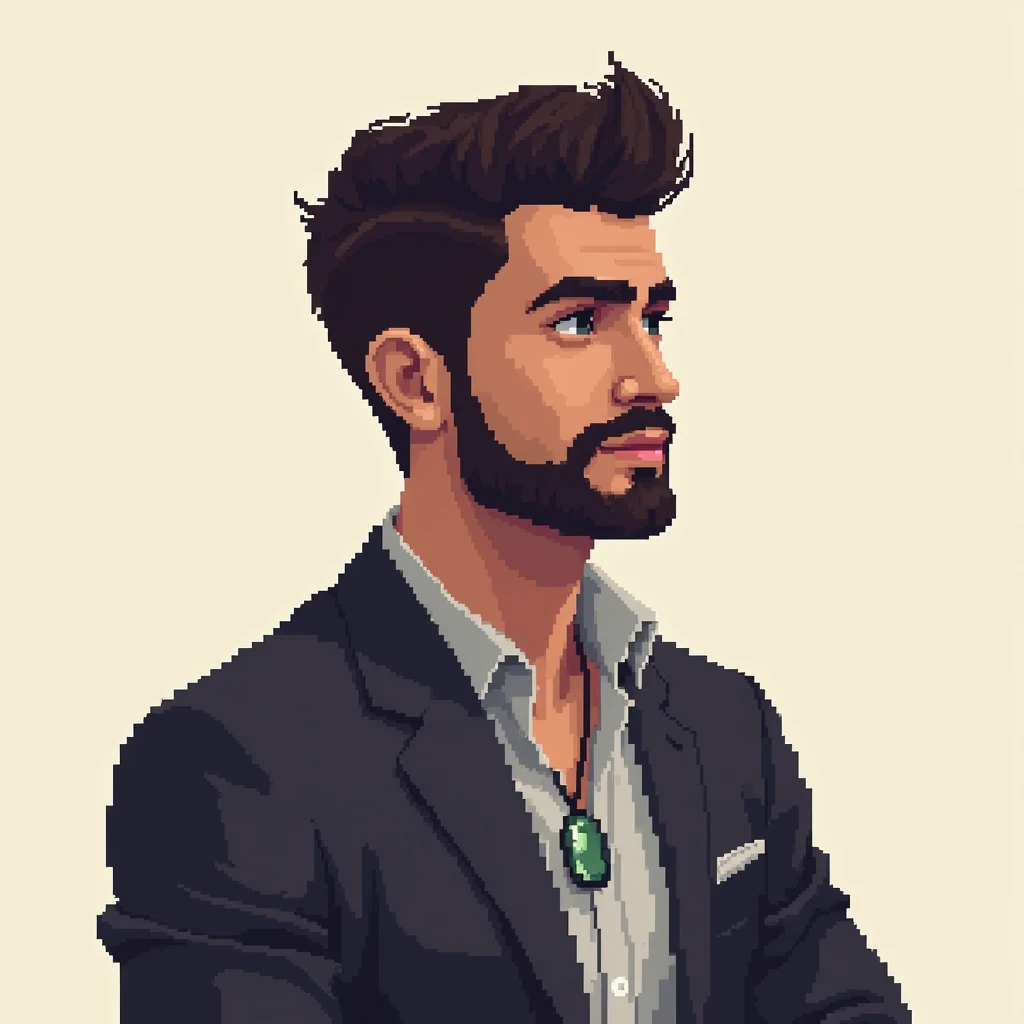 
Create a pixel art avatar of a young 30 years old , modern, and successful Arab male character. The character should be slightly turned to the side, showing a profile view. He should have a slim build and appear confident. The character’s attire should be...