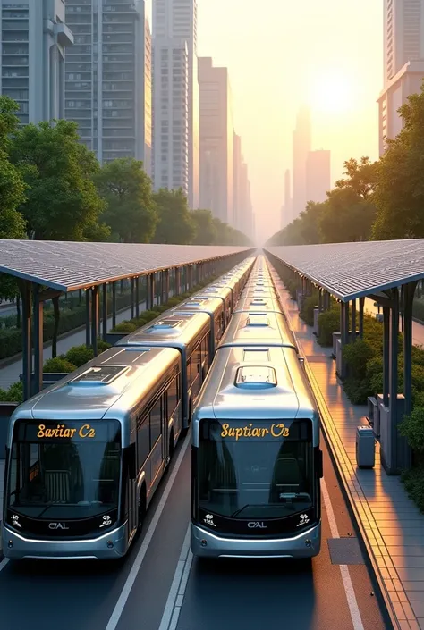 1.	 Electric buses at solar-illuminated stops, representing the modernization of the transportation system .